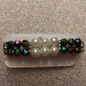 Faux tricolor stone and pearl bracelet